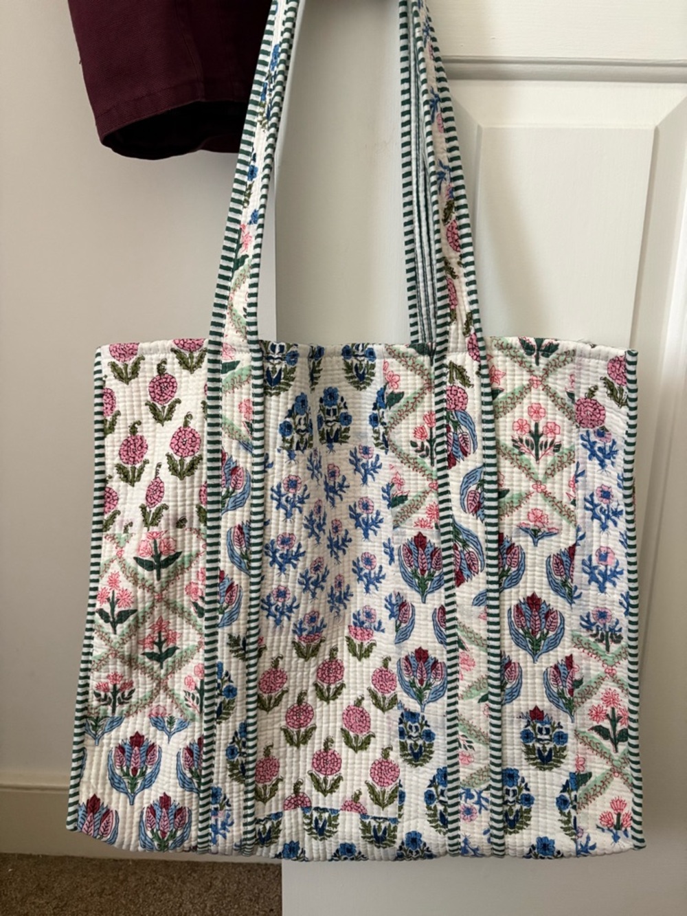 Quilted Floral Tote Bag in Cream, Pink & Blue